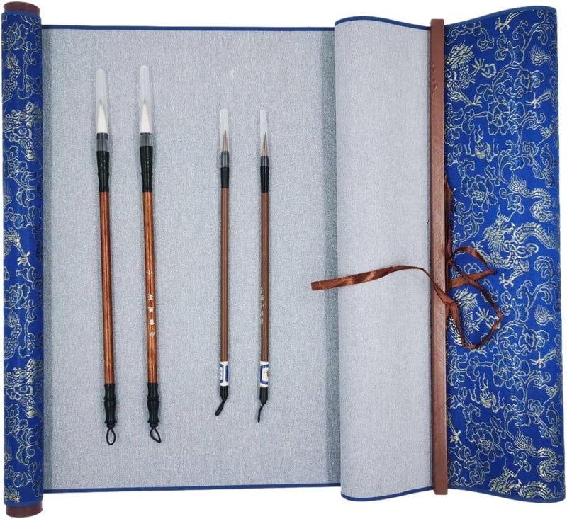 Ellkee 5 Items Reusable Water Writing Cloth with 4 Brush Pens, Magic Water Writing Paper Set for Calligraphy/Writing/Paint, No ink need Practice Cloth for Beginners(Blue) - Image 1